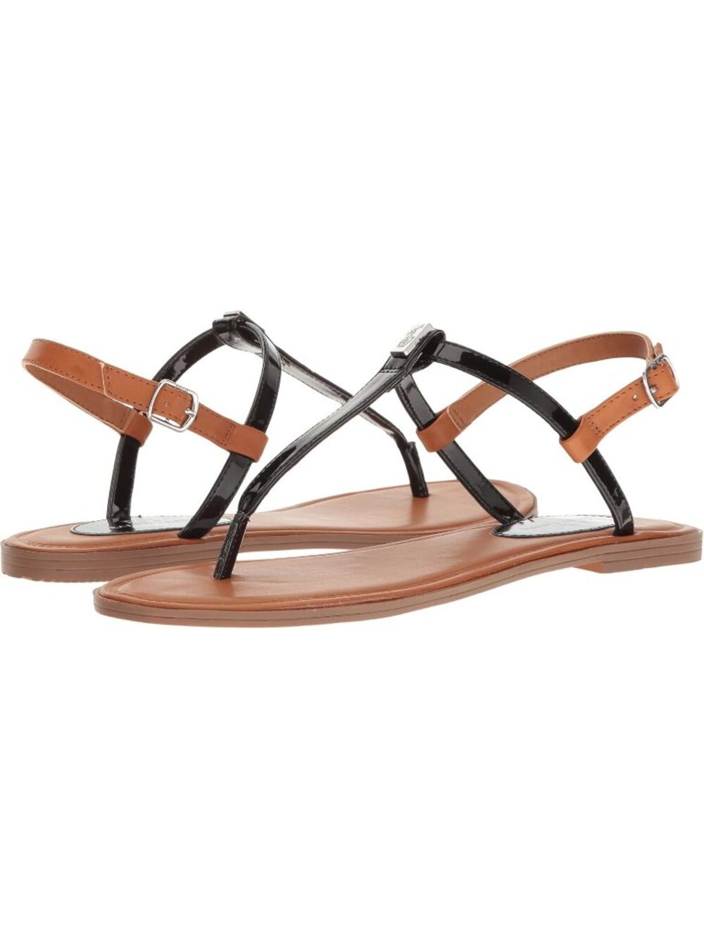 Polo Ralph Lauren Women 7 Black Tan Gold Leather Thong Sandals Resort Beach Mone